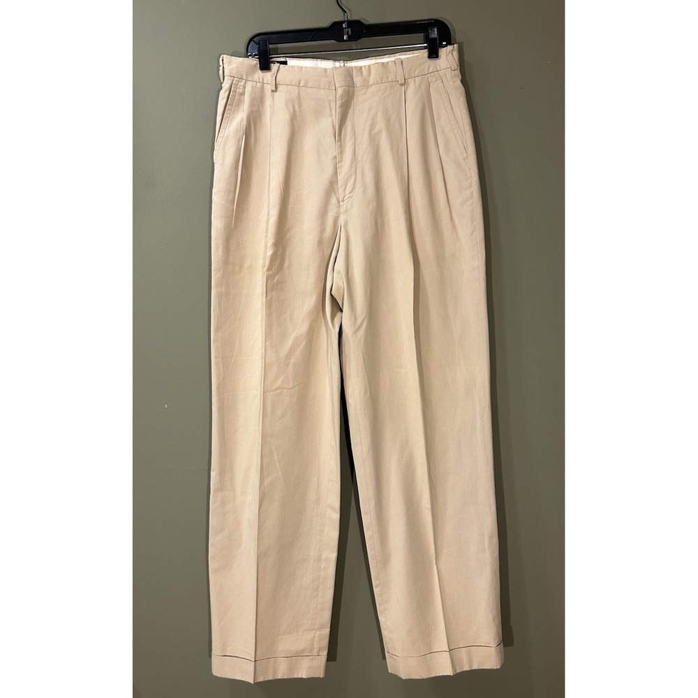 Vintage Polo Ralph Lauren Dress Pants Men 32x31 Trouser Pleat Cuff Beige Luxury